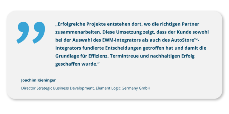 Kundenreferenz von Joachim Kieninger zur Zusammenarbeit von Element Logic, neoimpulse und toom bei der AutoStore™-Integration in SAP EWM