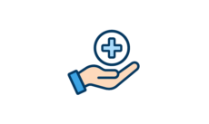 Illustration of an open hand with a plus sign, indicating specific achievements and results.